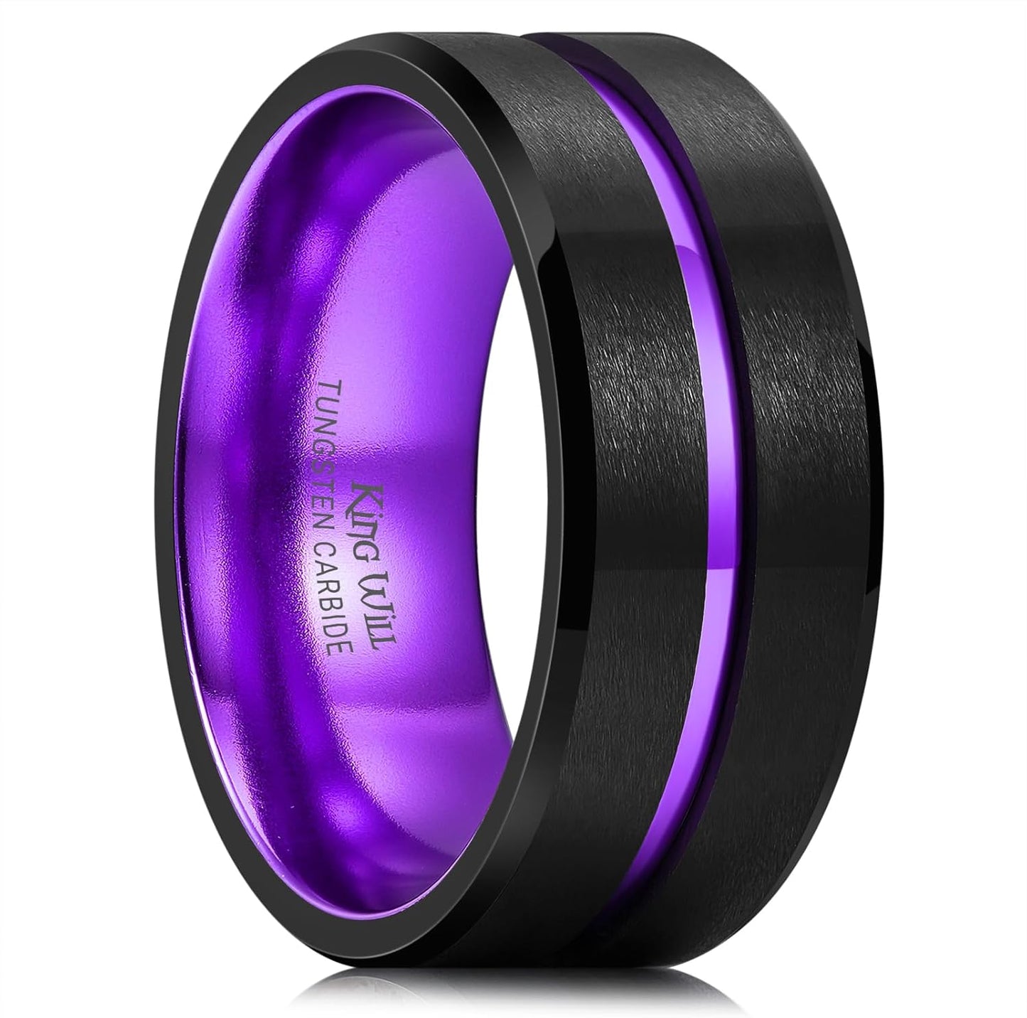 King Will Tungsten Rings for Men Two Tone Grooved Wedding Band