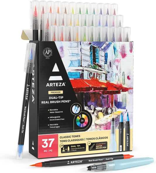 ARTEZA Watercolor Pens Set with Dual-Tip Markers for Artists
