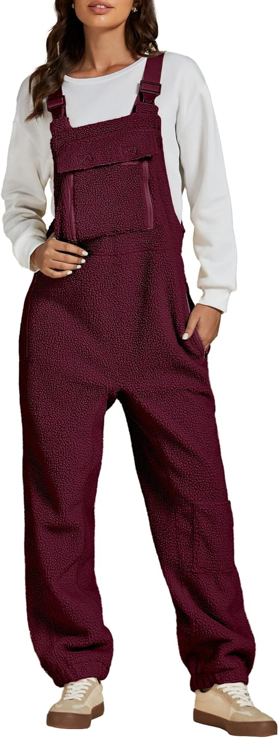Luvamia Sherpa Overalls for Women - Cozy Winter Jumpsuit
