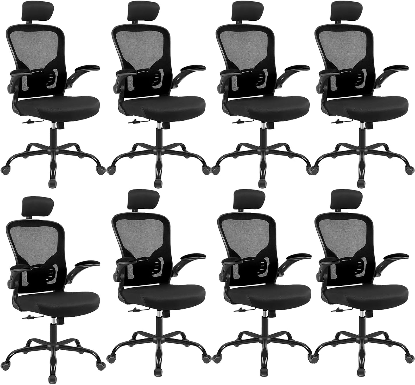 8Pack Ergonomic Mesh Office Chairs - Lumbar Support & 3D Armrests - Flysky
