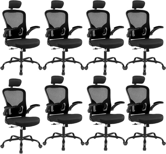 8Pack Ergonomic Mesh Office Chairs - Lumbar Support & 3D Armrests - Flysky