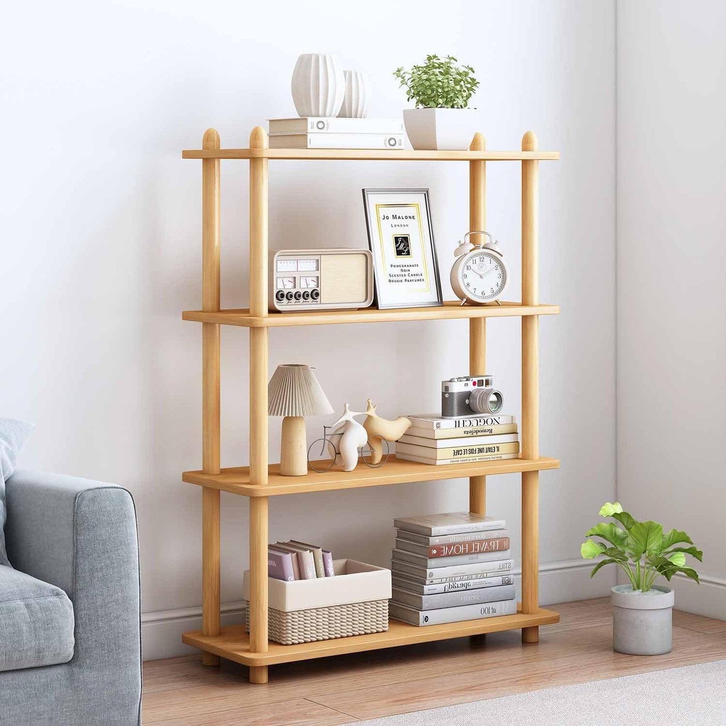 IOTXY 4-Tier Wooden Shelf Bookcase - Modern Open Storage Rack