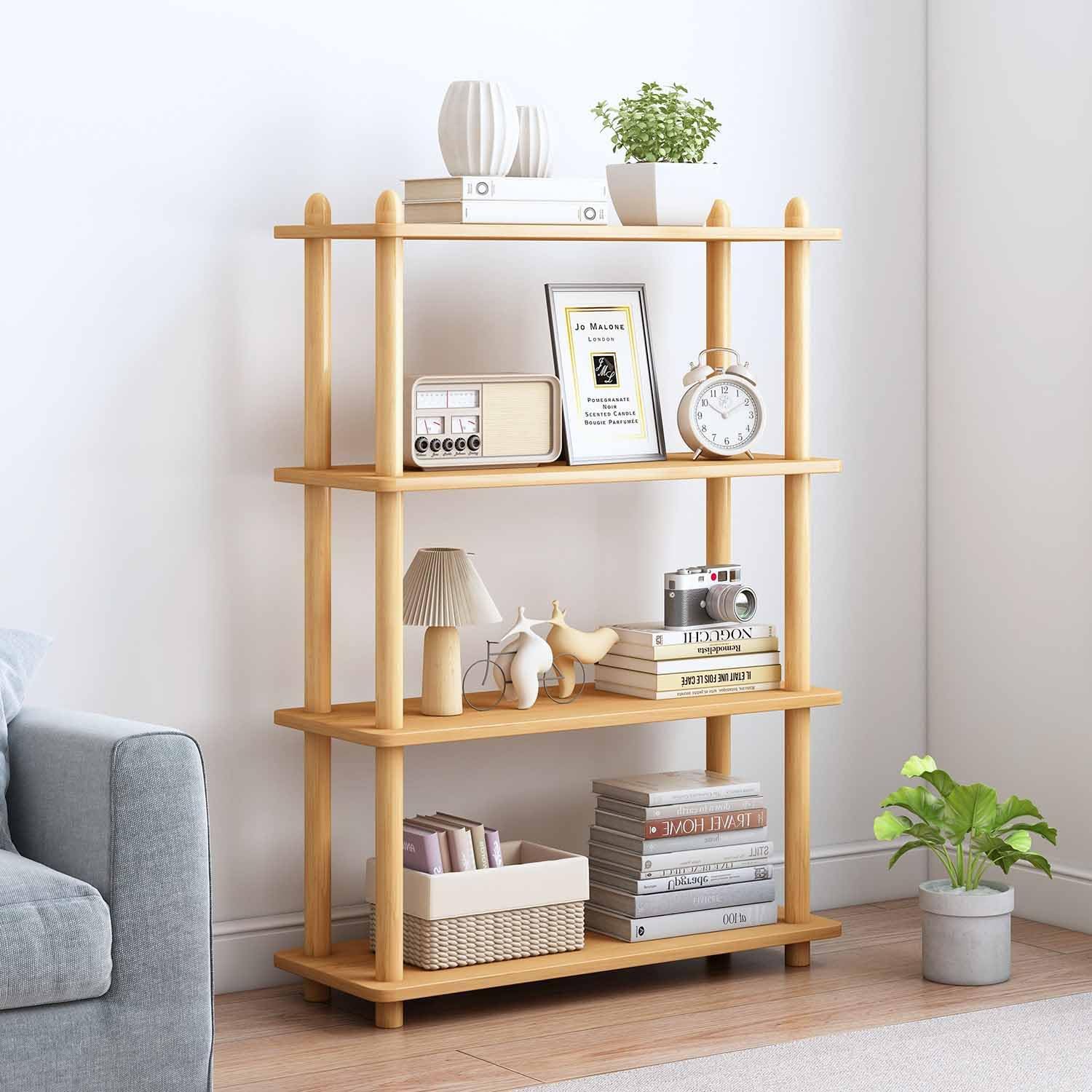 IOTXY 4-Tier Wooden Shelf Bookcase - Modern Open Storage Rack