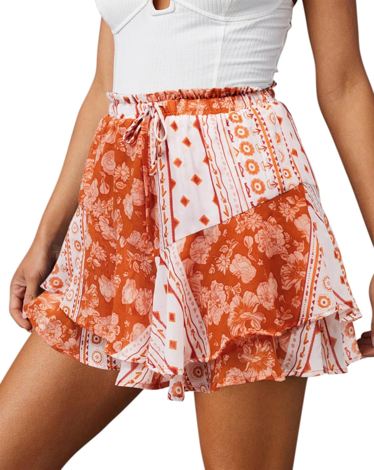 Flowy Shorts for Women Casual Cute Floral Skorts for Summer