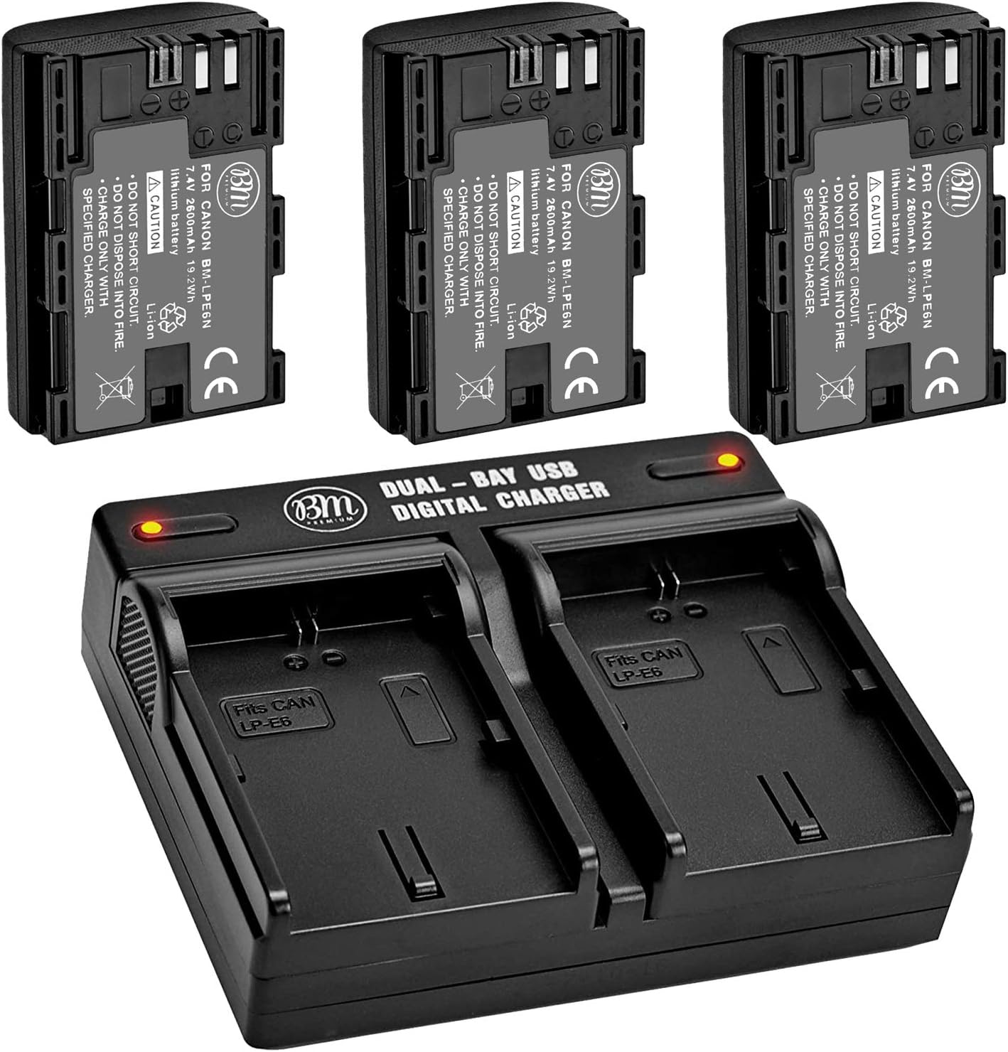 BM Premium LP-E6N High Capacity Batteries & Dual Bay Charger