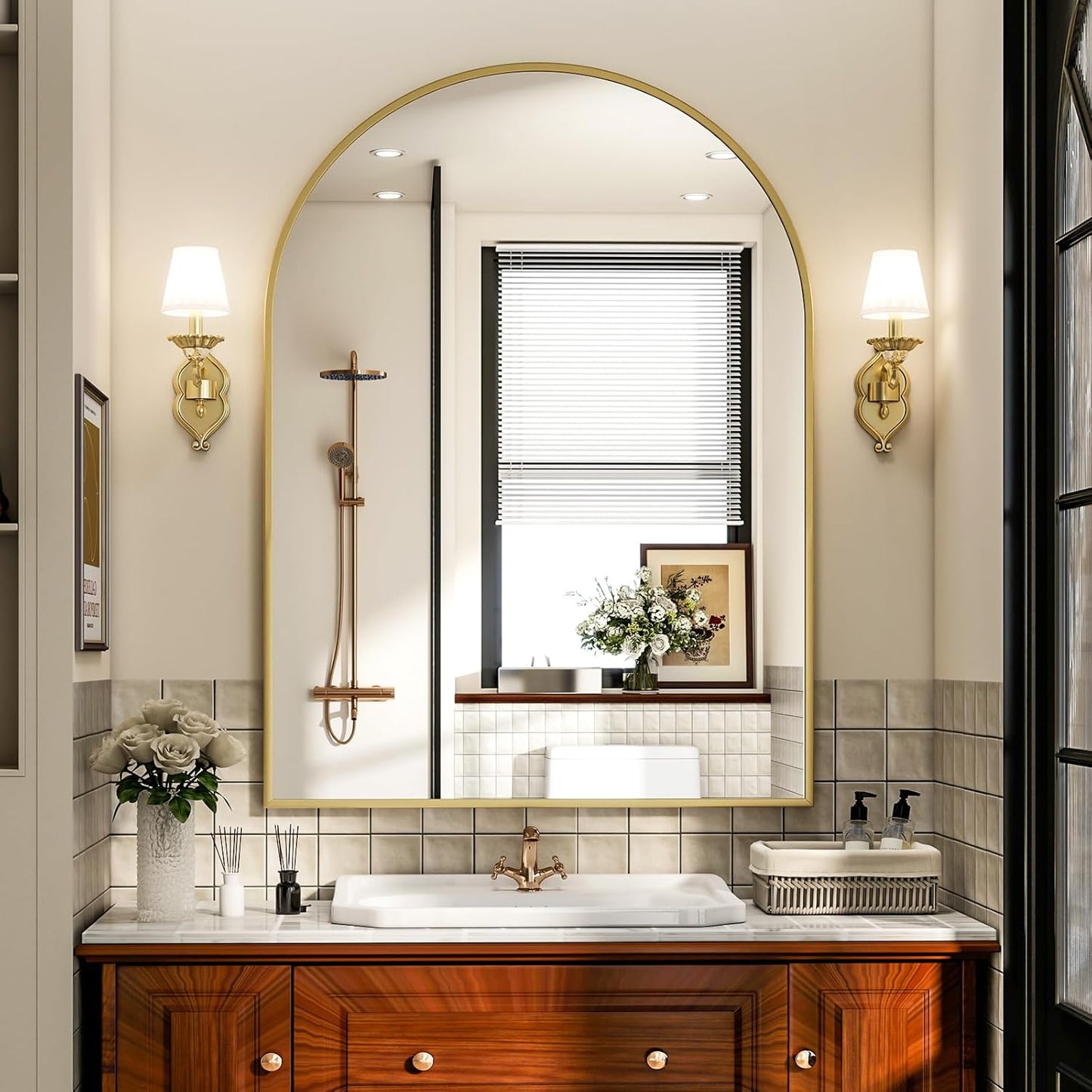 Arched Bathroom Mirror 24x36 Inch - Elegant Wall Mounted Design