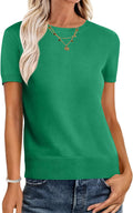Womens Short Sleeve Wool Blend Crew Neck Sweater Shirt - Summer