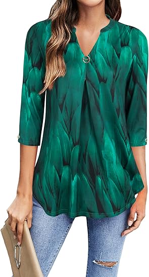 VALOLIA Womens Tops 3/4 Sleeve V Neck Blouses for Casual Wear