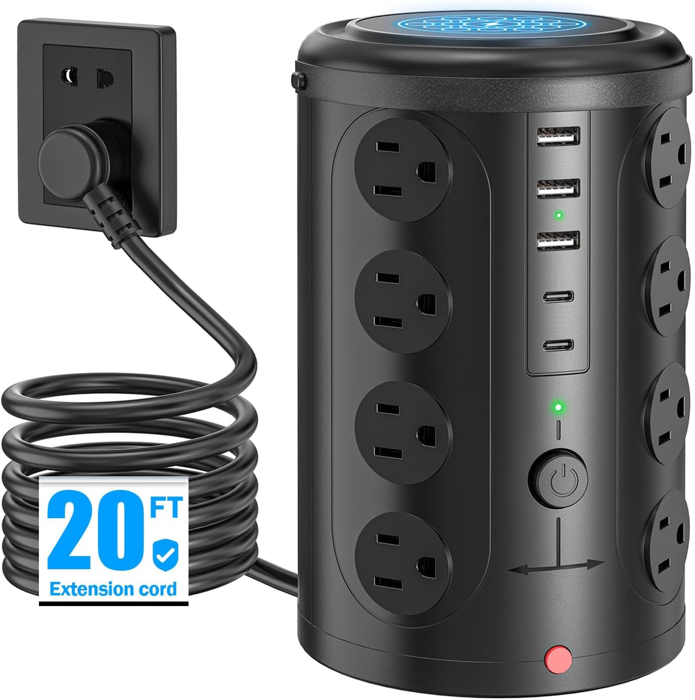 Power Strip Tower Surge Protector with 16 Outlets and USB Ports