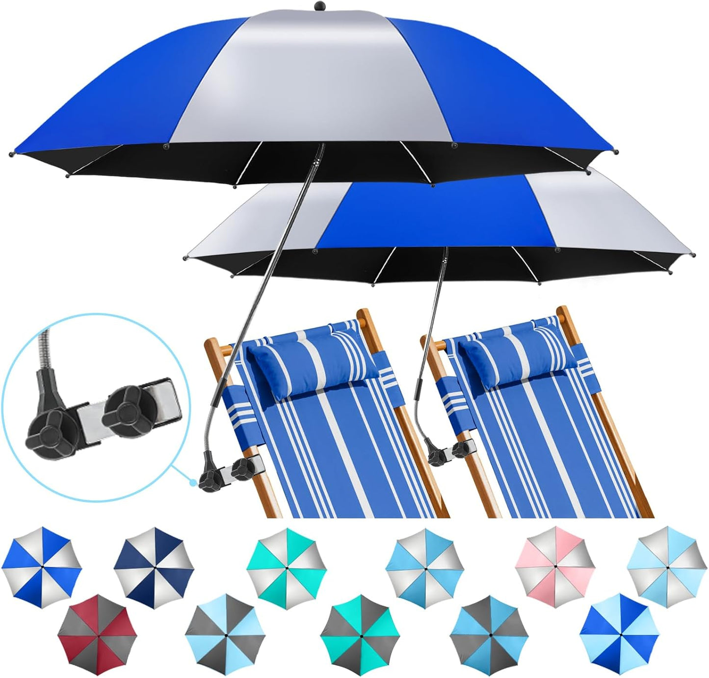 2 Pack Beach Umbrella with 360 Clamp for Ultimate Sun Protection