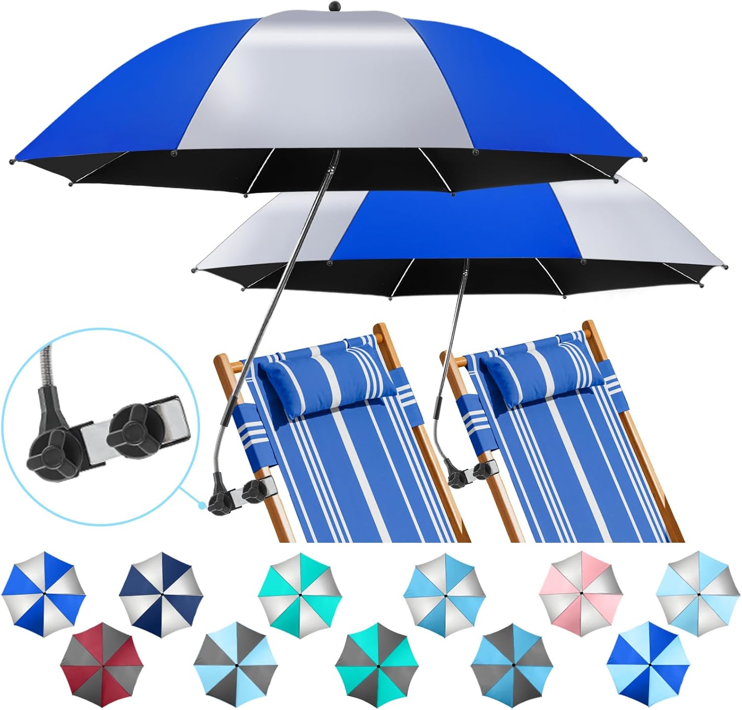2 Pack Beach Umbrella with 360 Clamp for Ultimate Sun Protection