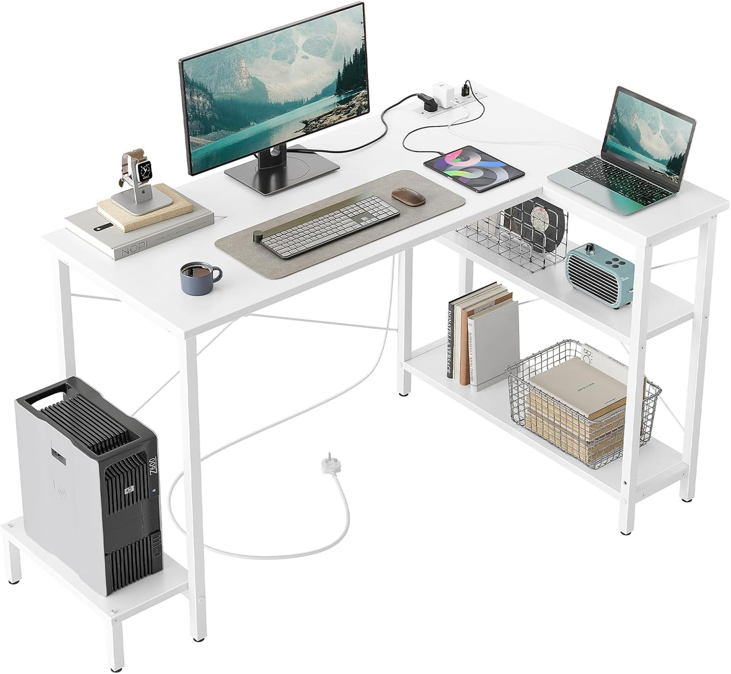 CubiCubi Small Computer Desk with Power Outlets and More