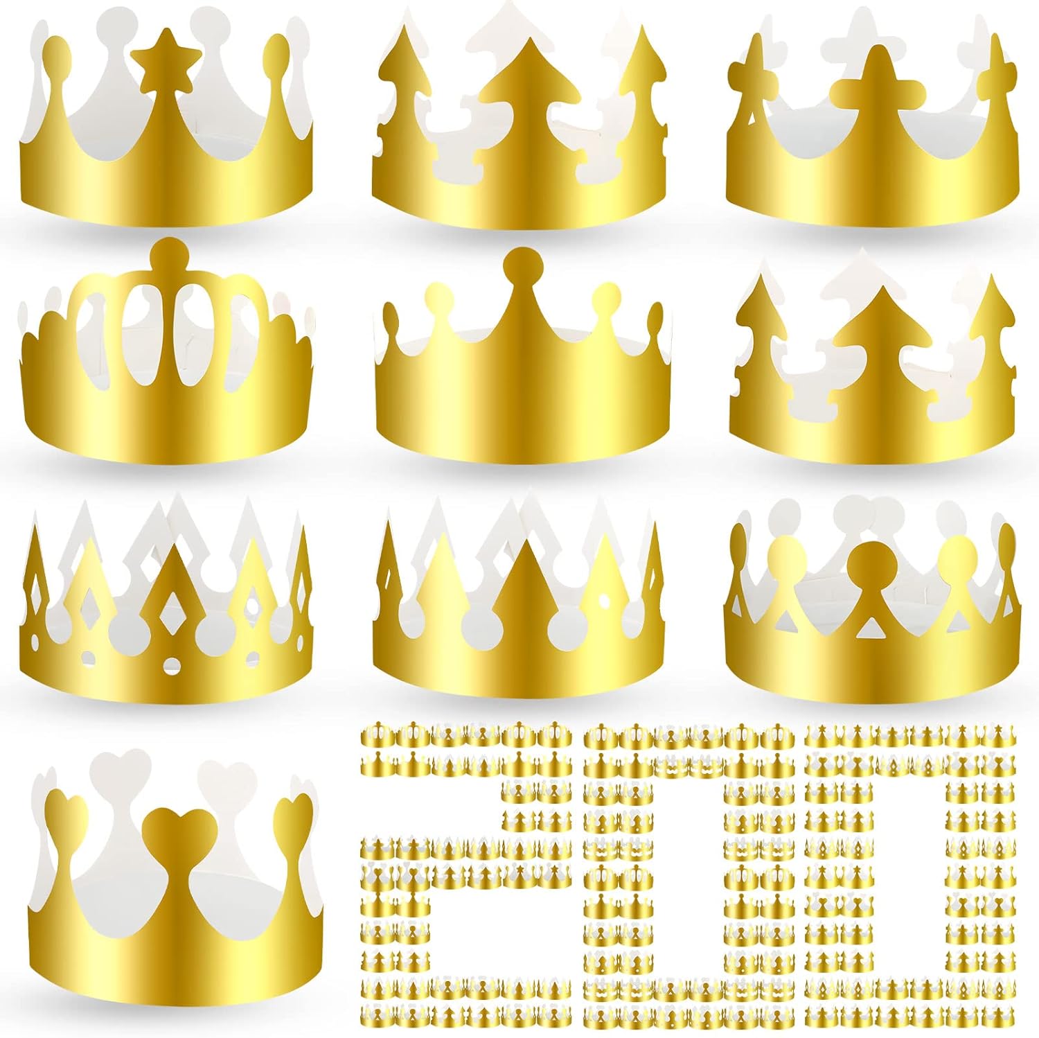 200 Pcs Golden Paper Crowns for Birthday Celebration Parties