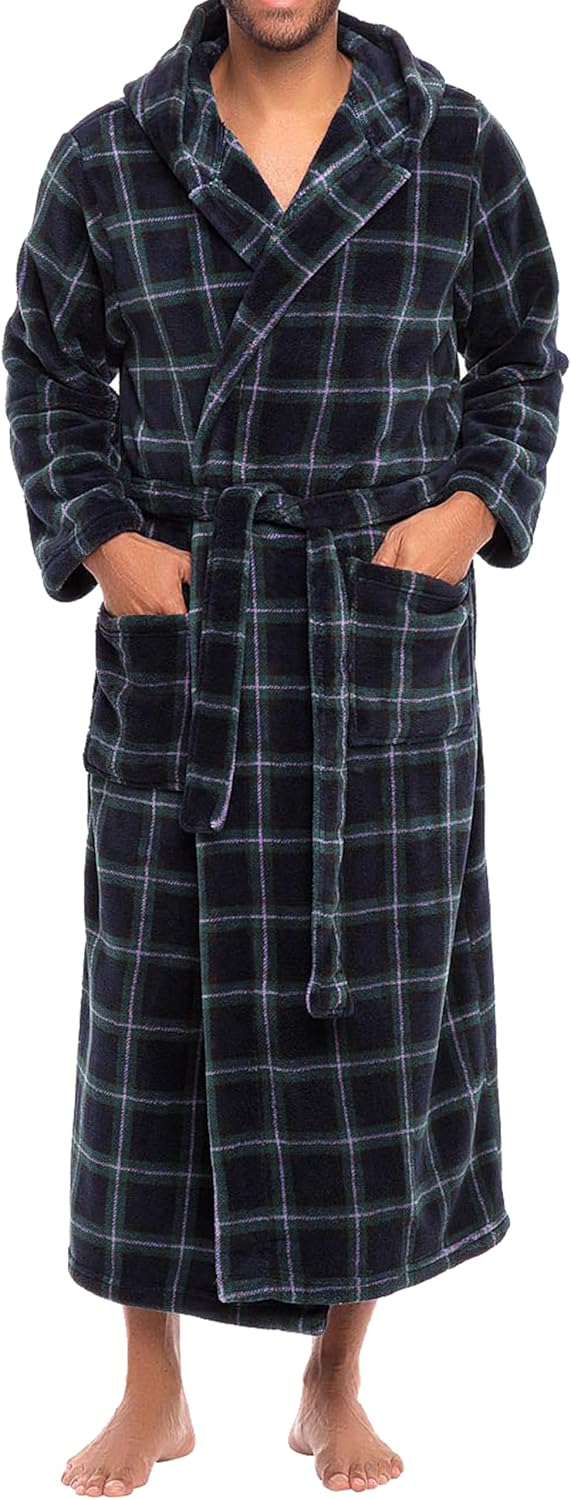 Plush Fleece Hooded Bathrobe for Men - Big and Tall Comfort