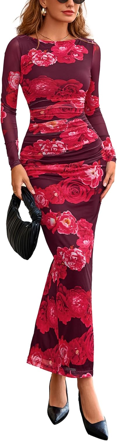 Stunning Floral Long Sleeve Bodycon Dress for Fall Events