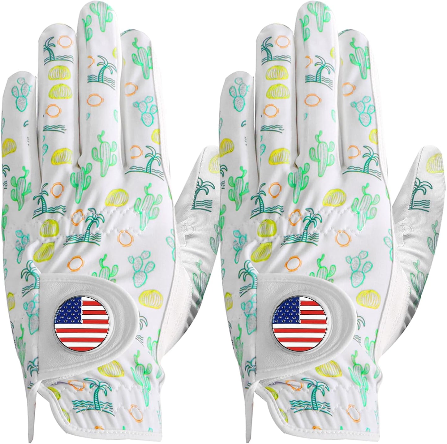 USA Flag Golf Gloves 2-Pack - Leather Weathersof Grip - VEASAERS