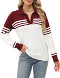 CiCiBird Women Fall V Neck Color Block Polo Sweater - Cozy Chic