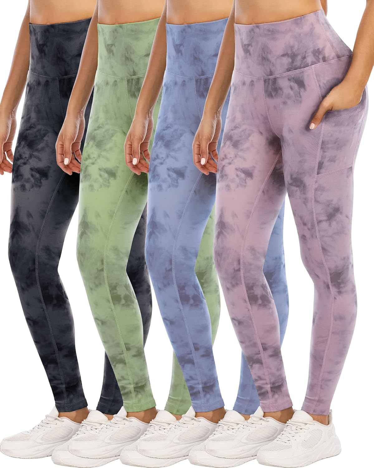 4 Pack Leggings with Pockets for Women - High Waist Tummy Control
