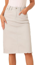 Women's Midi Jean Skirt High Waist with Back Slit - Casual Denim
