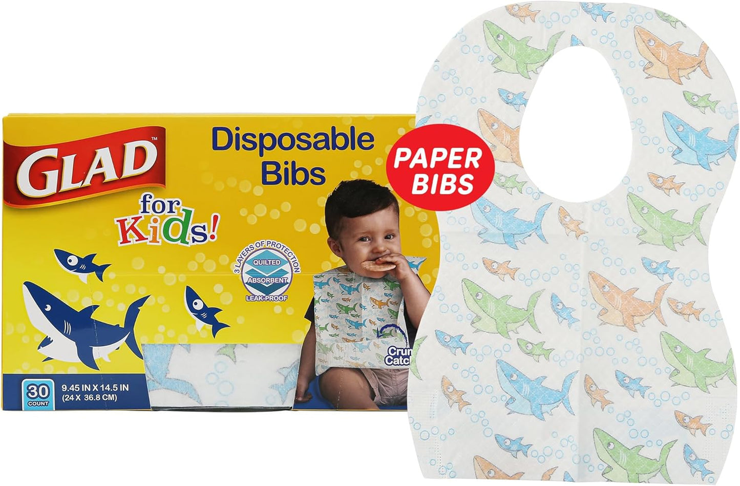 Cute Shark Design Disposable Bibs - Pack of 30