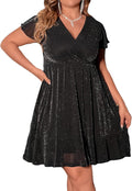 Floerns Plus Size Glitter Wrap V Neck A Line Dress - Flattering
