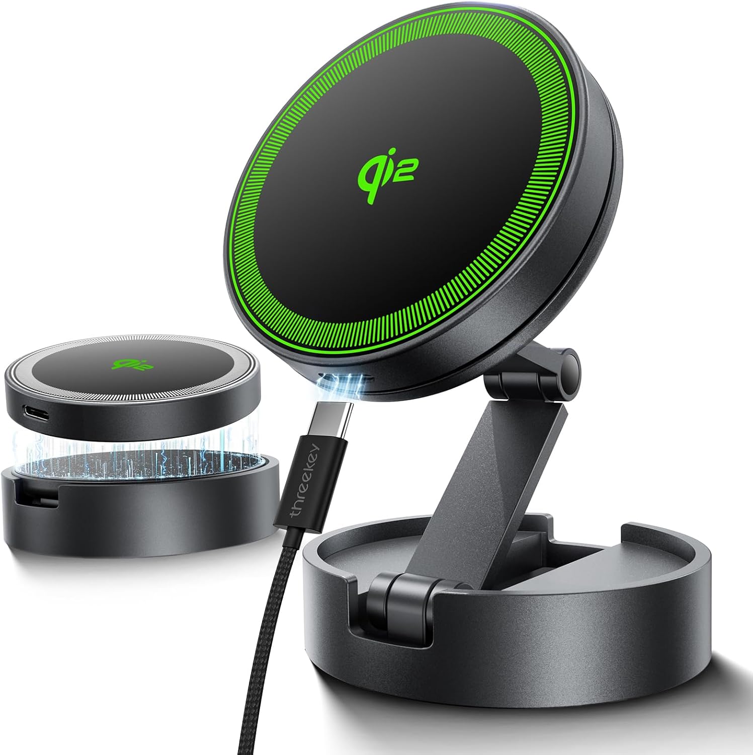 THREEKEY Qi2 Certified MagSafe Car Mount Charger for Fast Charging