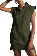 Qiaomai Womens Half Zip Sweatshirt Dresses Sleeveless Mini - Casual