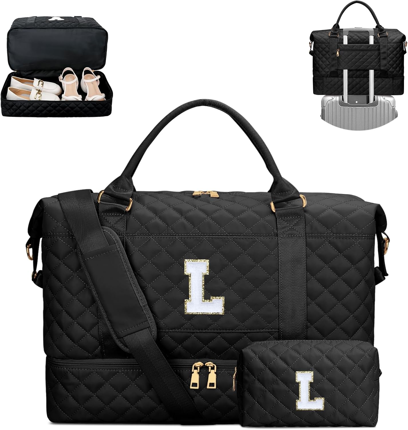 Stylish Initial Travel Duffle Bag with Cosmetic Bag for Women