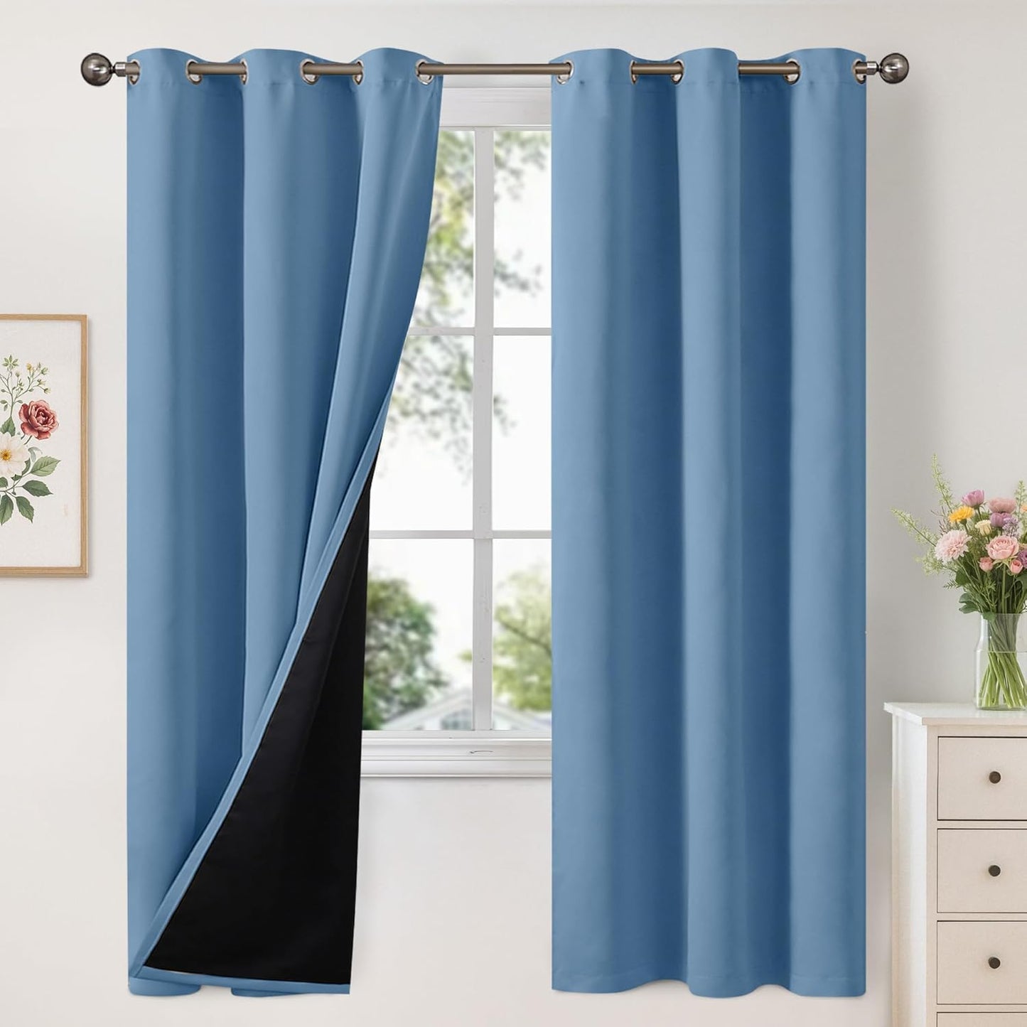 YoungsTex Denim Blue Blackout Curtains for Full Room Darkening