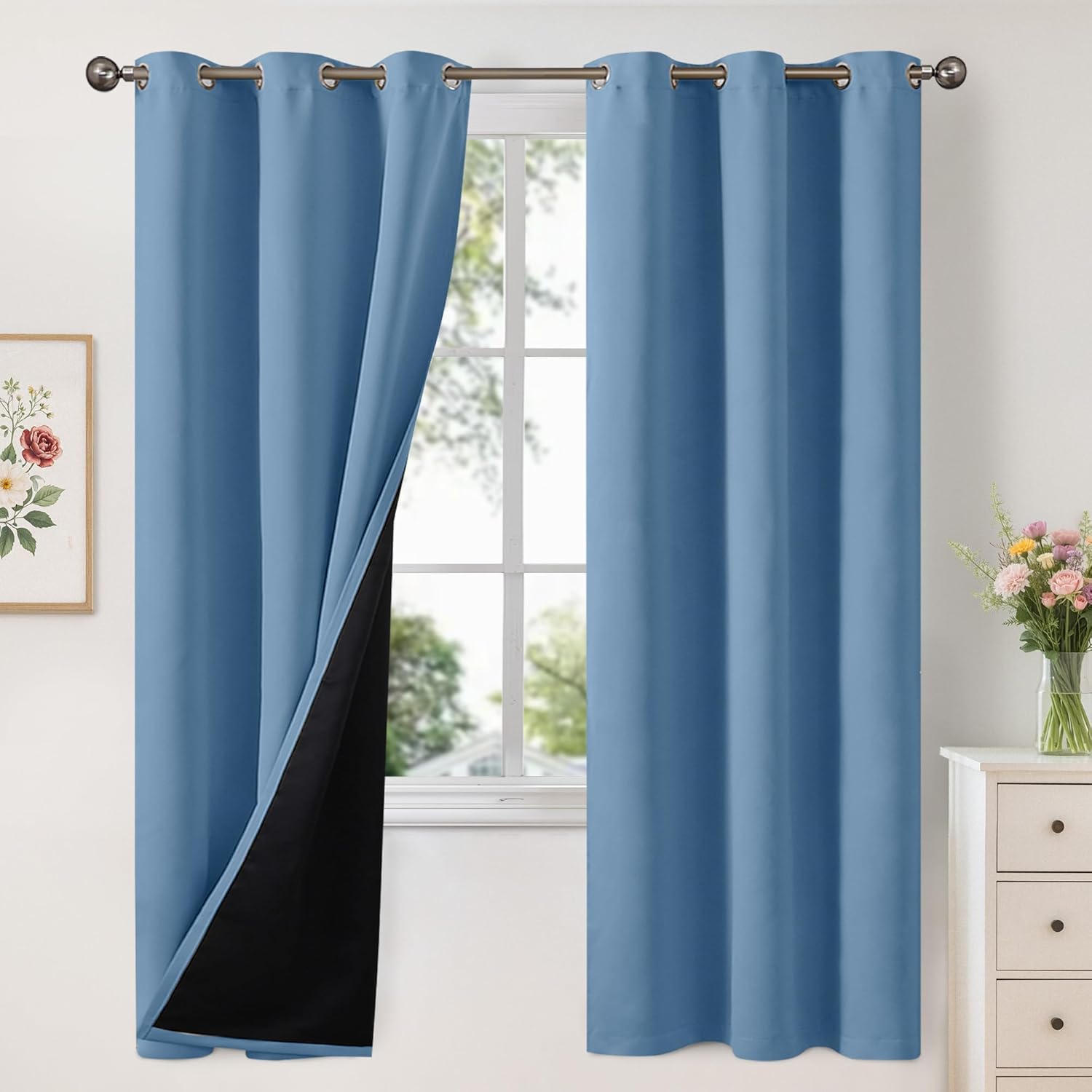 YoungsTex Denim Blue Blackout Curtains for Full Room Darkening