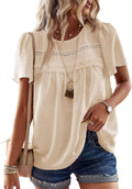 Womens Summer Tops Crewneck Short Sleeve Chiffon Blouse (Style RZCP)
