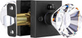 Glass Crystal Door Knobs Interior with Lock - Matte Black Square