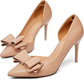 Womens Bow Heels Pointed Toe Stiletto Pumps - Elegant Slip On