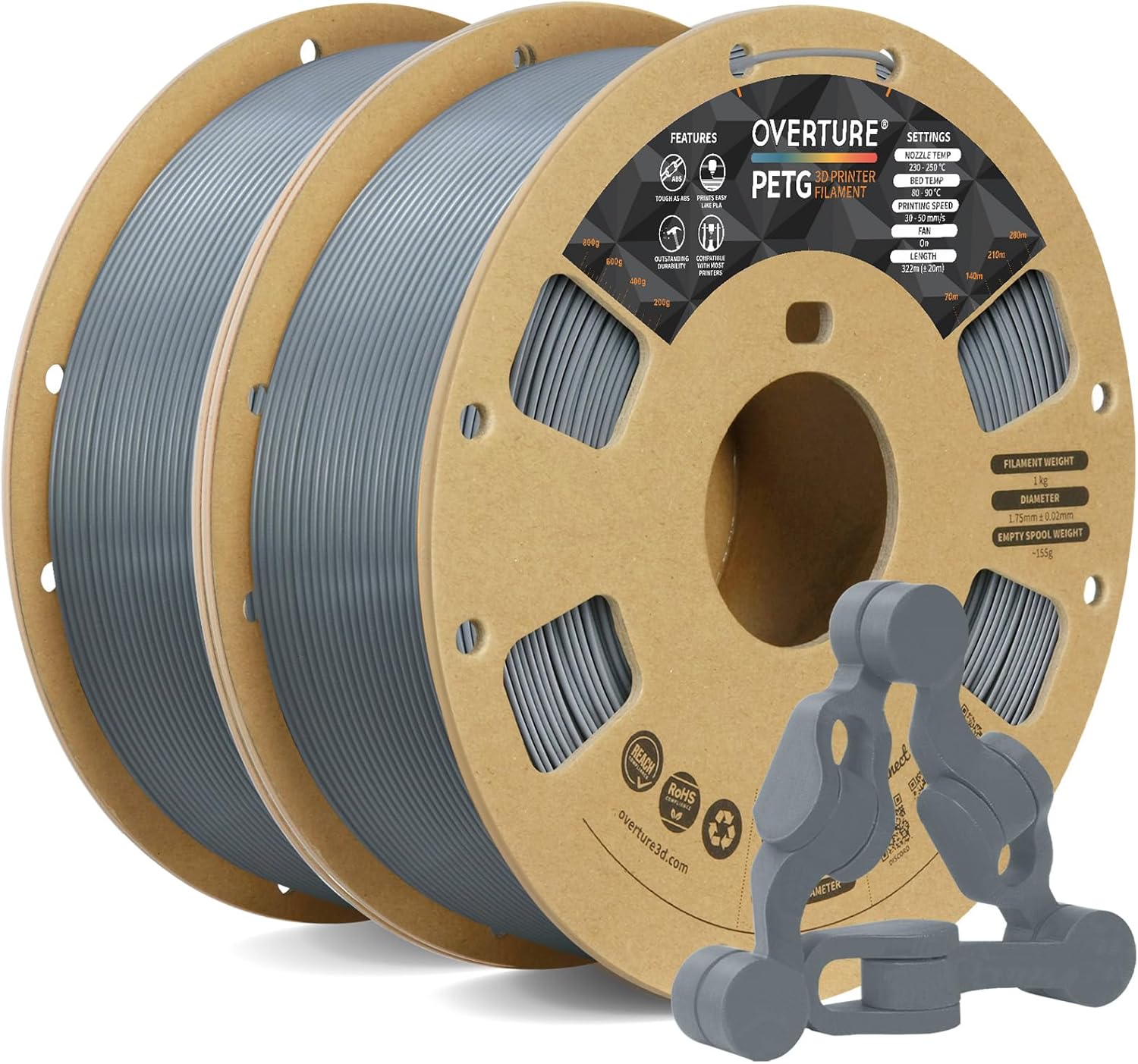 OVERTURE 2KG Bundle PETG 3D Printer Filament for Strong Prints