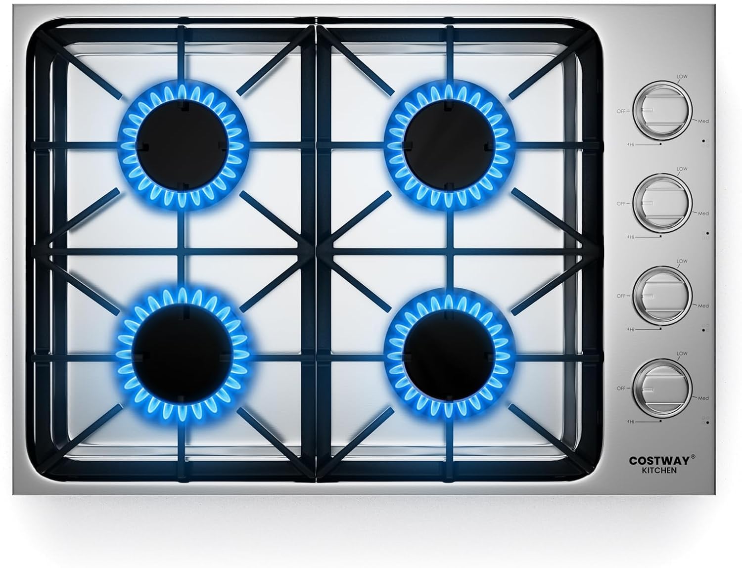 30-inch Stainless Steel Gas Cooktop with 4 Burners for Fast Cooking