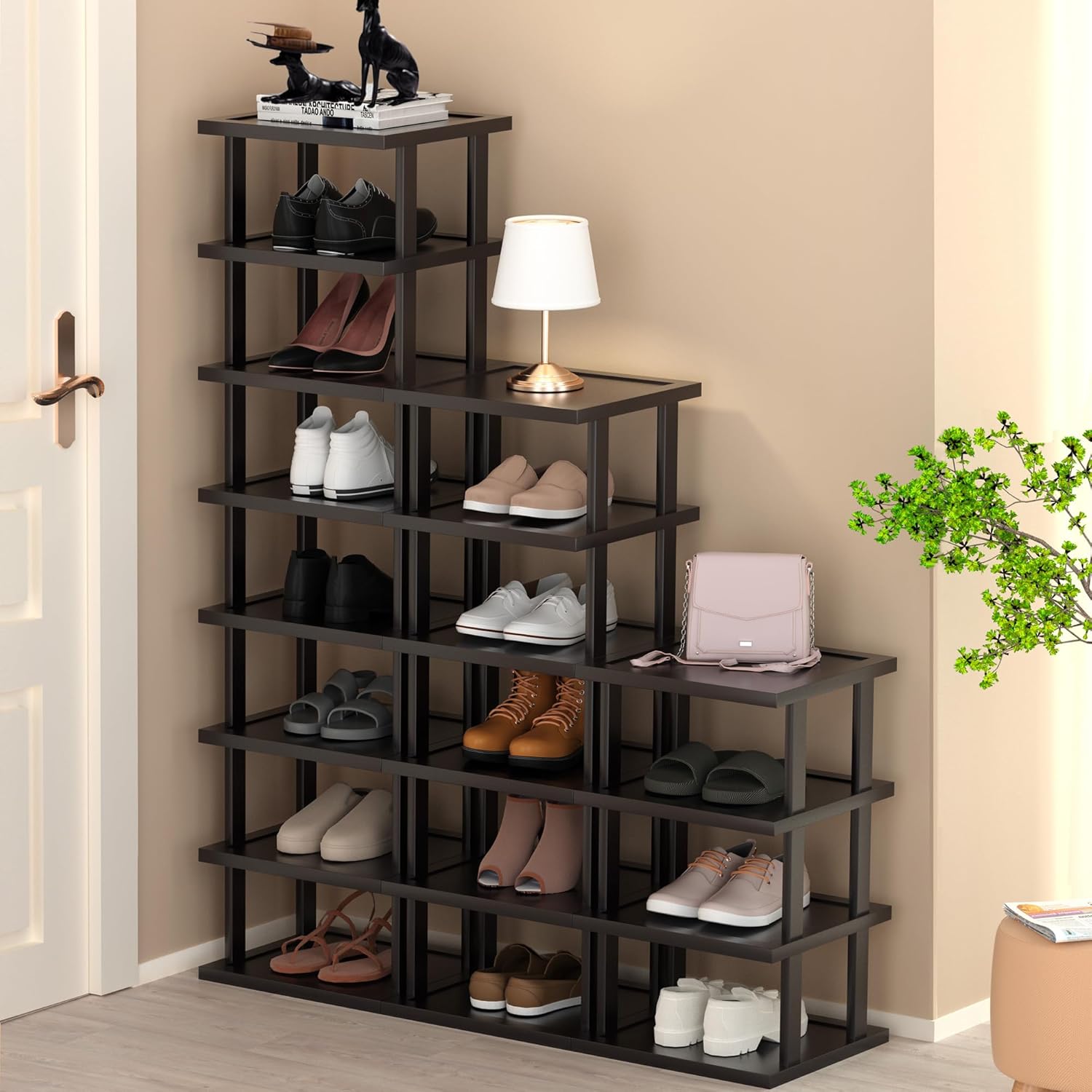 Vertical Shoe Rack Organizer for Small Spaces - 17 Tier Bamboo