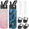 Insulated Water Bottles 2 Pack with Straw Lids - 22oz Double Wall