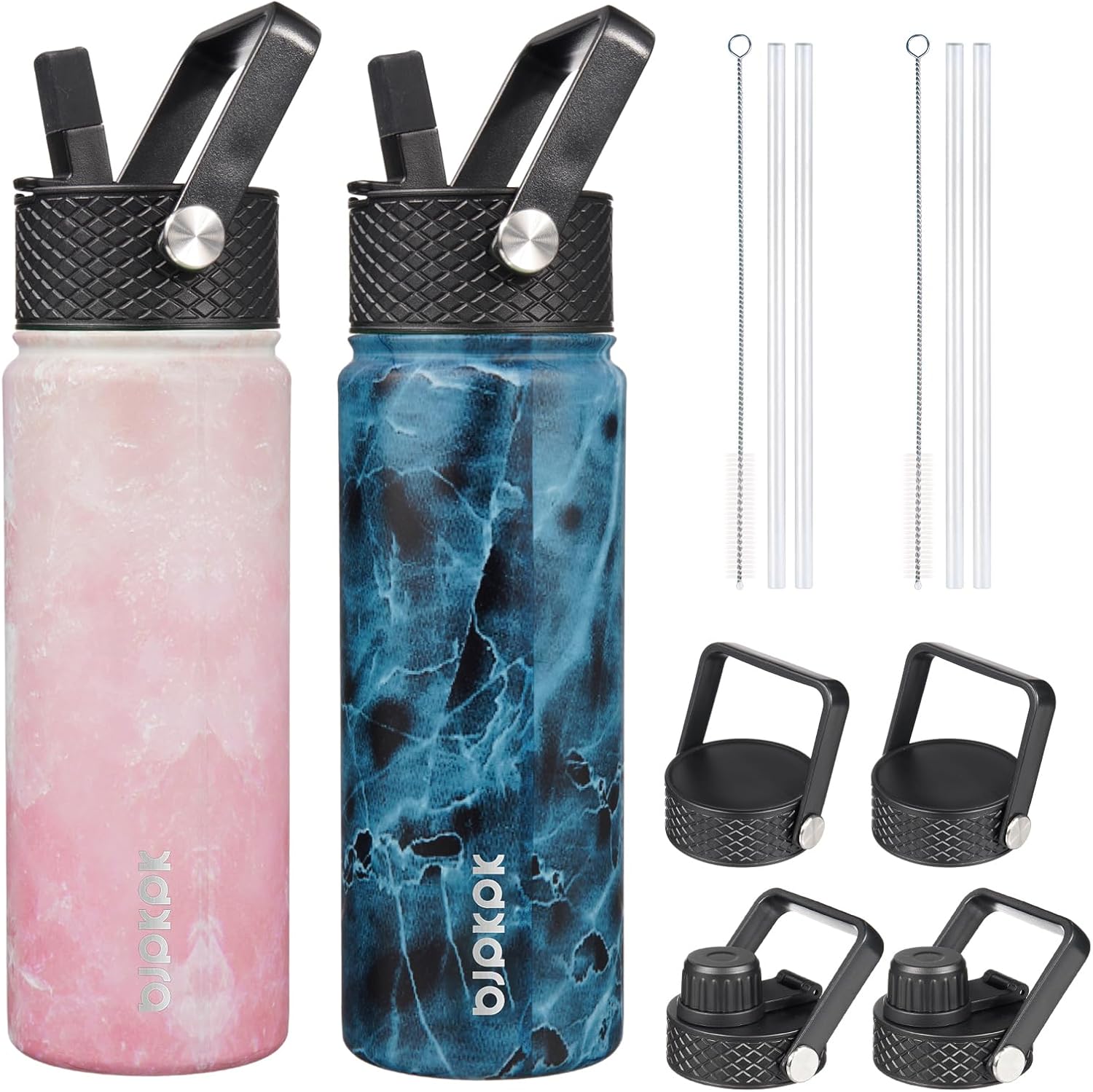 BJPKPK 2 Pack Insulated Water Bottles with Straw Lids for Travel