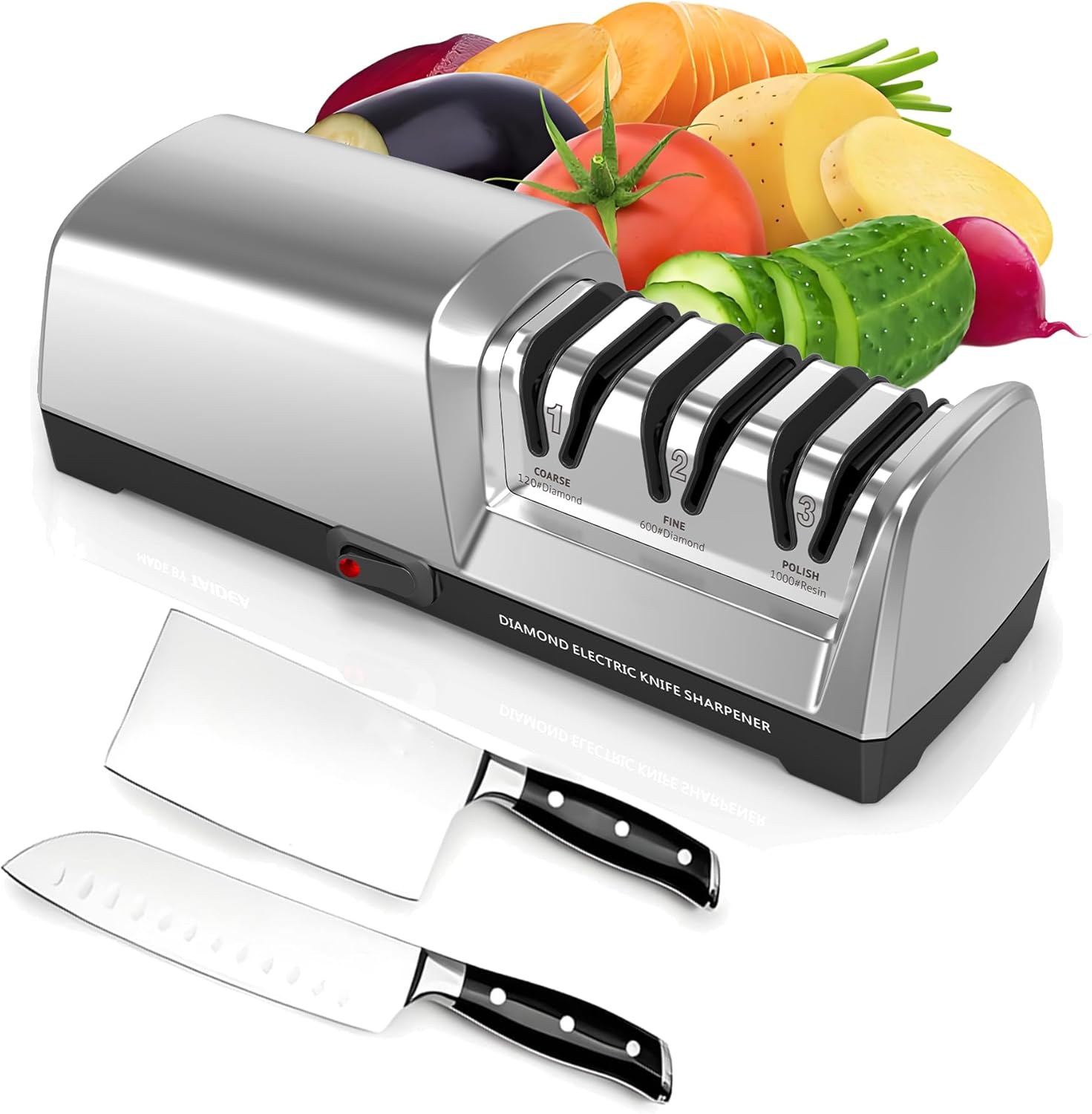 Electric Knife Sharpener with 3-Stage Diamond Abrasives System