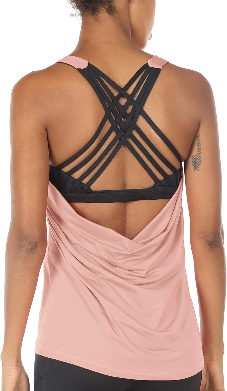icyzone Women's Open Back Workout Tank Tops with Built-in Bra