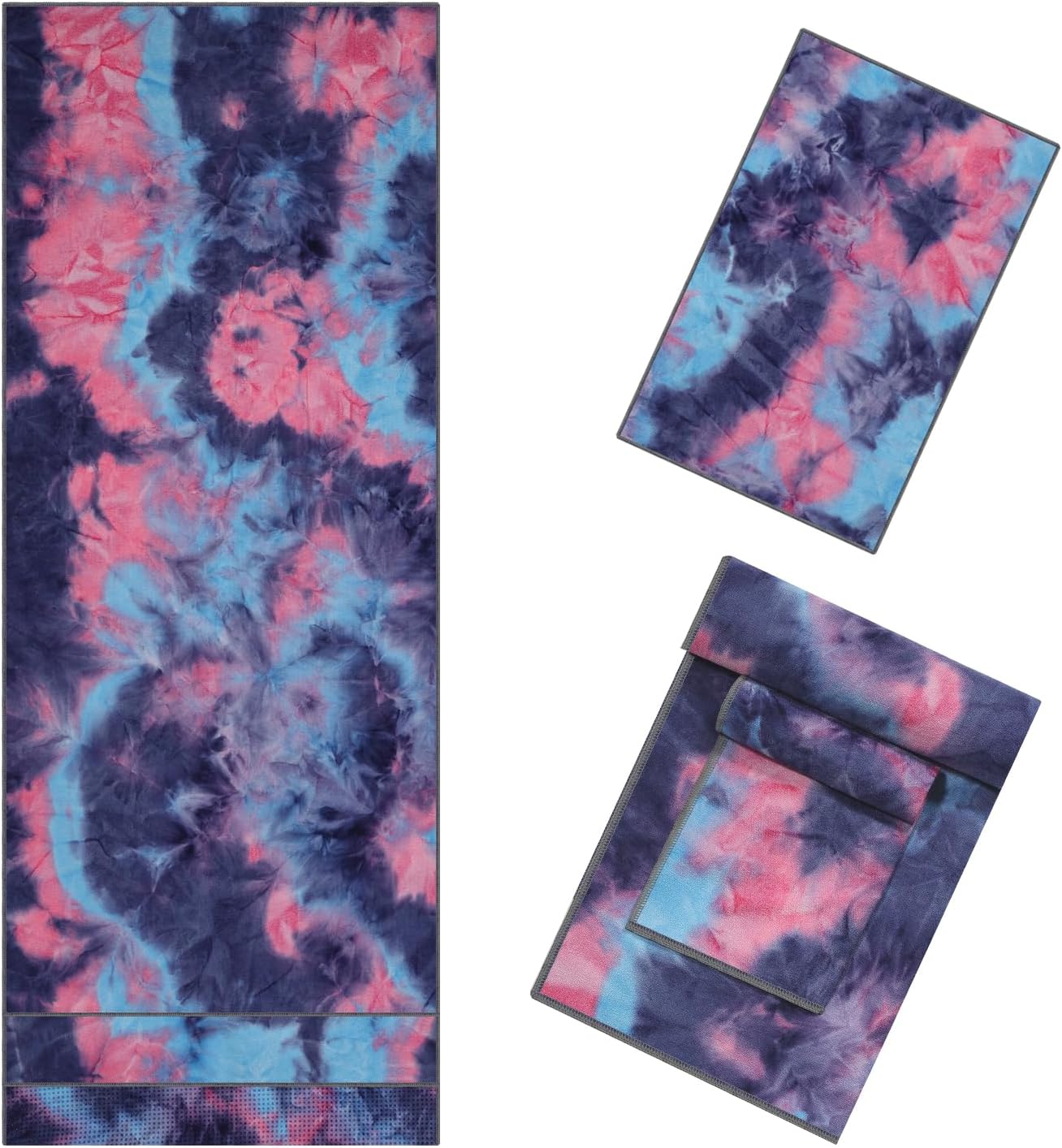 Non Slip Hot Yoga Towel Set, Absorbent & Grip Design, 72x24 Blue/Purple