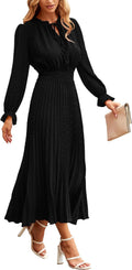 Women's Midi Dress Swiss Dot Pleated A-Line - Comfortable Flowy Fit