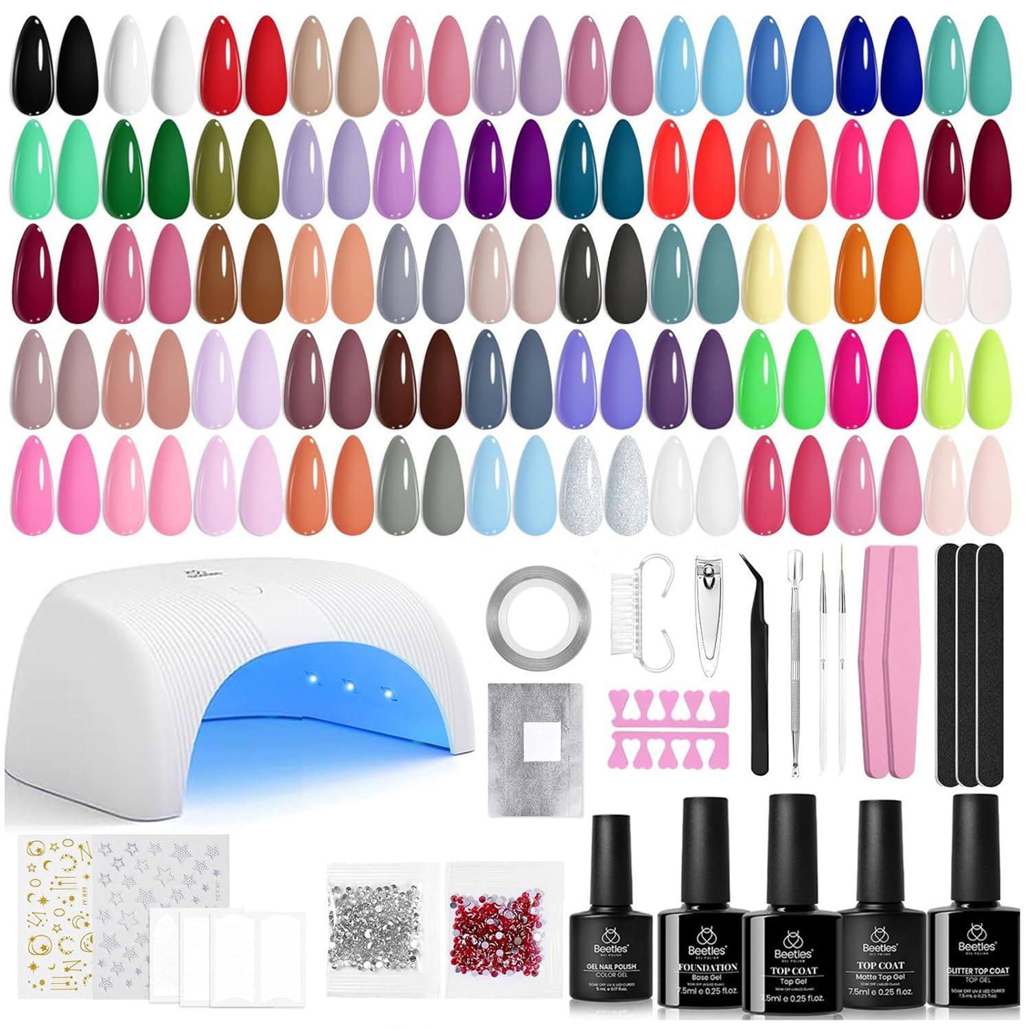 Beetles Gel Nail Polish Kit with U V Light - 80Pcs Color Set