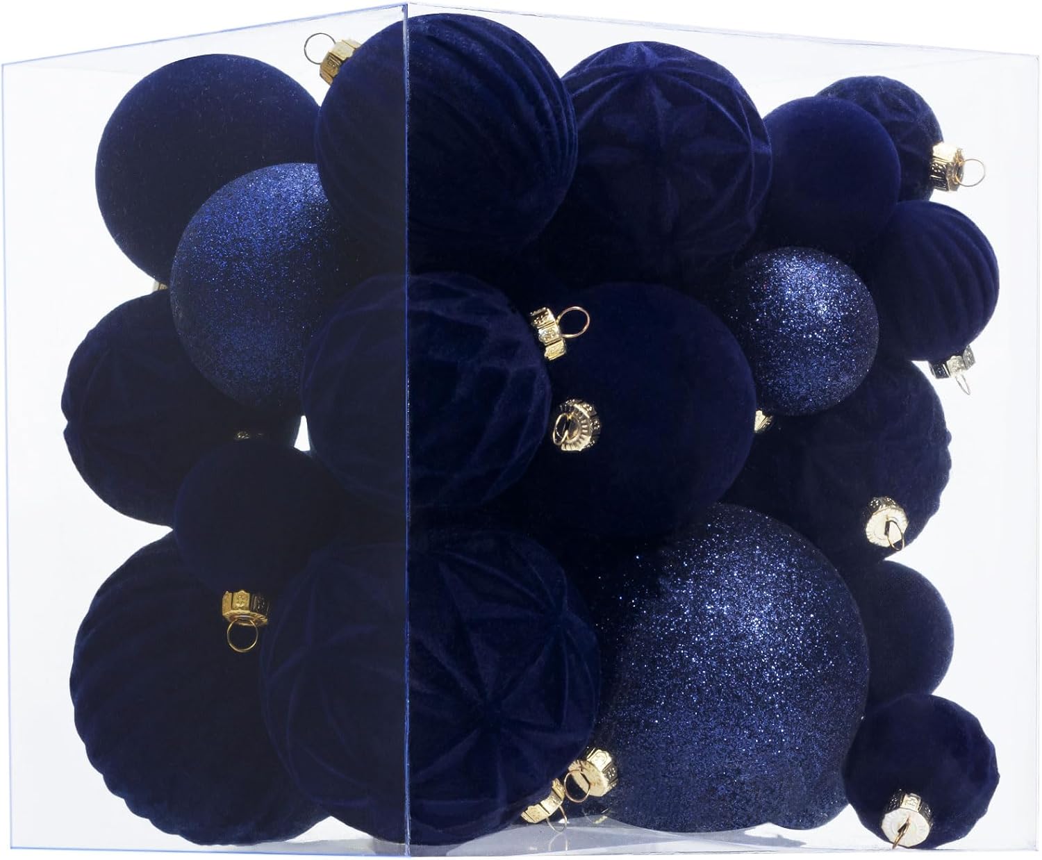 Velvet Christmas Ball Ornaments Set - Navy Blue 36pcs Collection