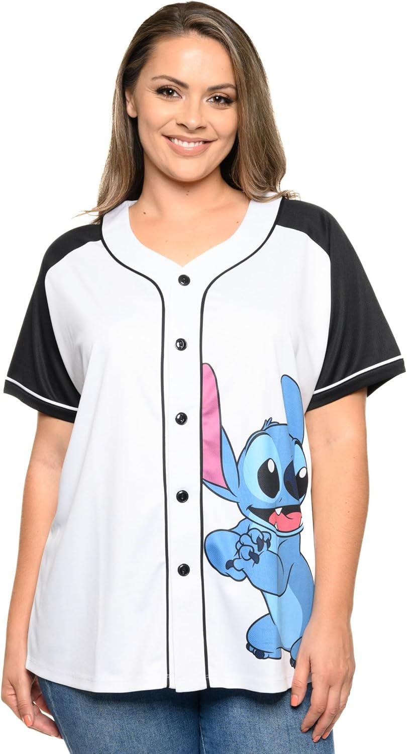 Disney Mickey Mouse Stitch Jersey Shirt for Women - Button Front