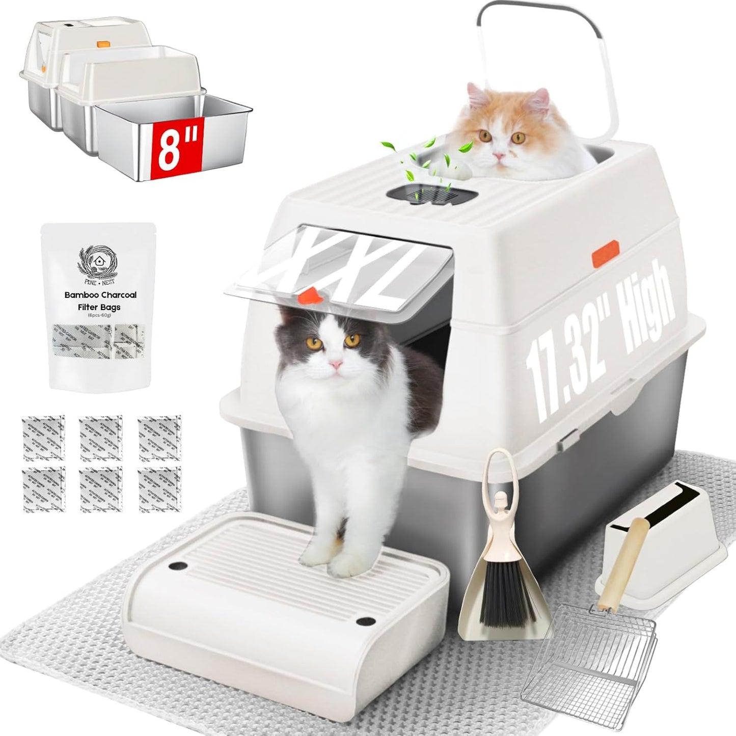Fully Enclosed XXL Stainless Steel Litter Box for Big Cats
