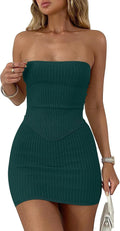 ANRABESS Women 2 Piece Skirt Set Strapless Tube Top Mini - Sleek Fit