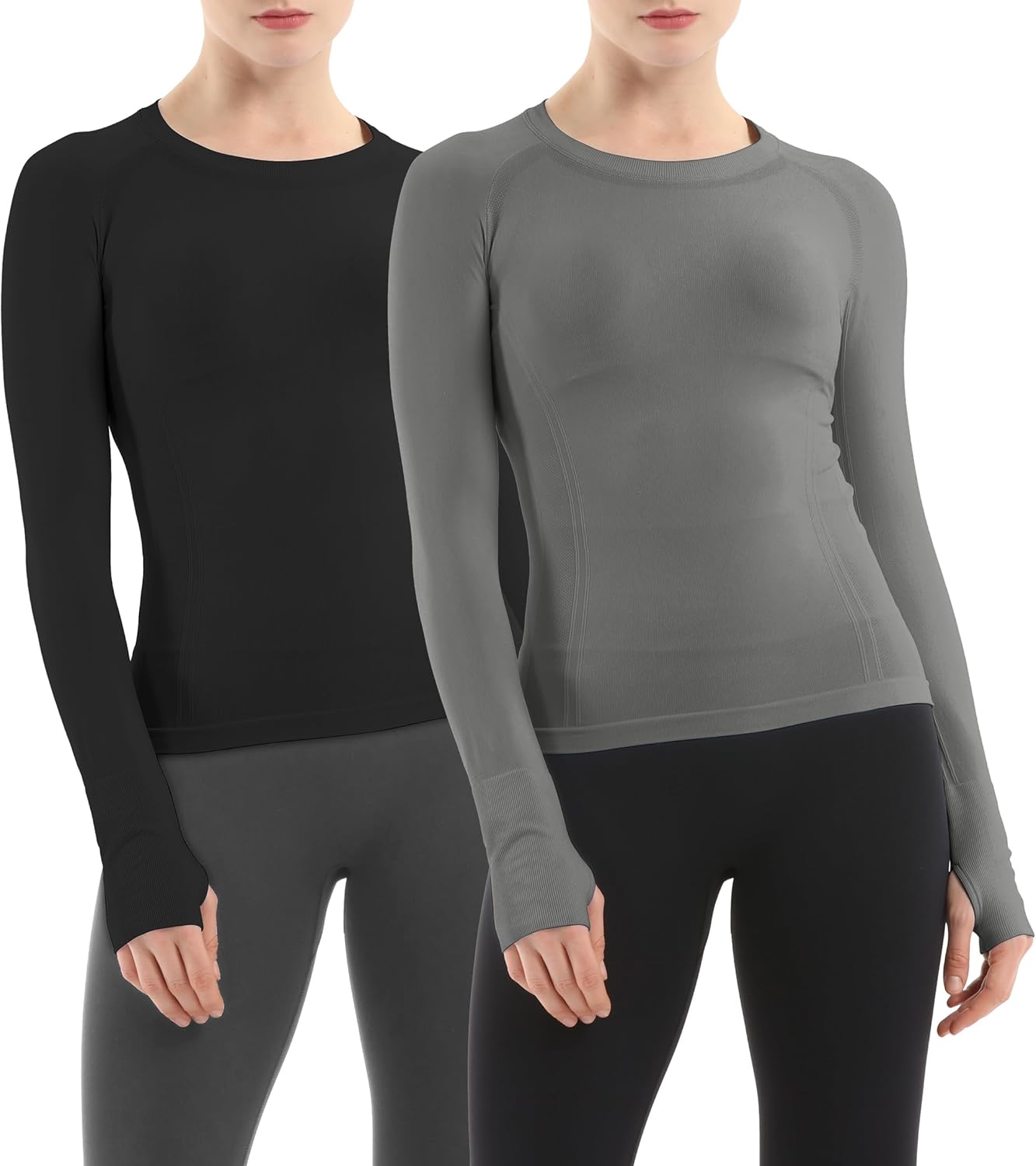 MathCat Seamless Workout Shirts for Women - Long Sleeve 2 Pack