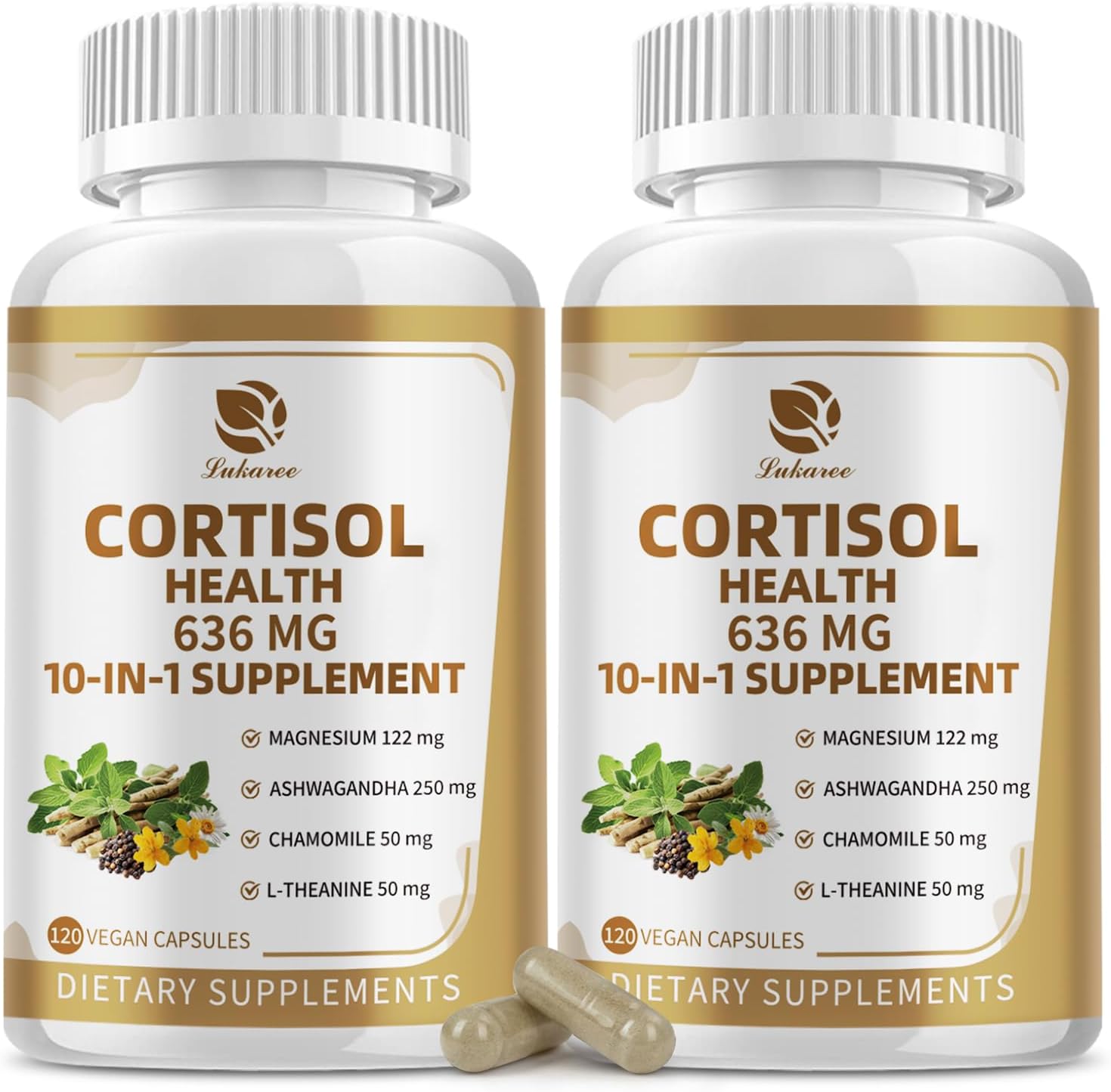 10-IN-1 Cortisol Supplements by Lukaree for Stress Relief