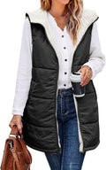 Long Puffer Vest Women Reversible Fleece Hoodie - Warm Layering